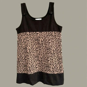 WD.NY Black & Tan Leopard Animal Print Jumper Mini Dress Color Block Size Large